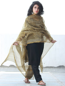 Brown Ivory Kota Silk Hand Block Printed Dupatta - D04170460