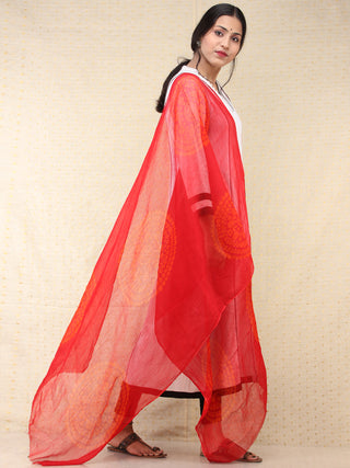 Red Yellow Georgette Hand Block Printed Dupatta  - D04170698