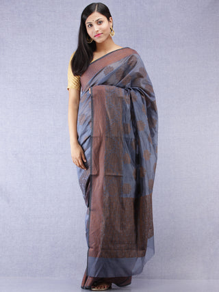 Banarasee Chanderi Silk Saree With Resham Border & Butta - Steel Blue Copper - S031704320