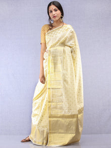 Banarasee Semi Silk Saree With  Golden Zari Work - Ivory & Gold - S031704366