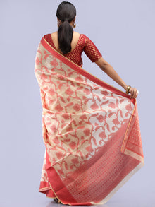 Banarasee Chanderi Saree With Resham Border & Butta - Ivory & Red - S031704300