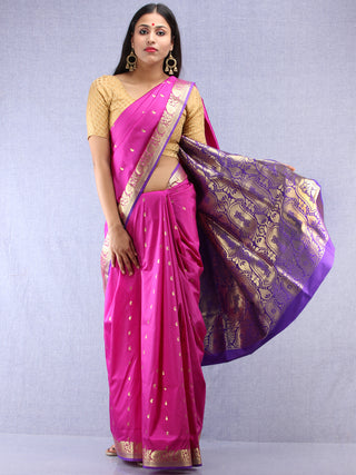 Banarasee Art Silk Saree With Zari Work  - Onion Pink Gold & Purple - S031704412