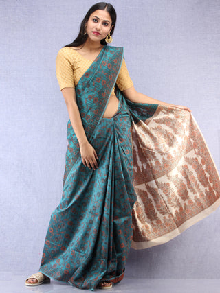 Banarasee Art Silk Saree With Resham Weaving Work- Teal Green & Ivory - S031704388