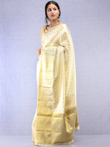 Banarasee Semi Silk Saree With  Golden Zari Work - Ivory & Gold - S031704366