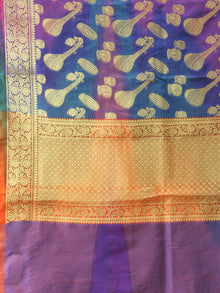 Banarasi Semi Georgette Dupatta With Zari Work -  Purple Blue & Gold  - D04170904