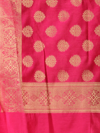 Banarasi Chanderi Dupatta With Zari Work - Magenta & Gold - D04170802