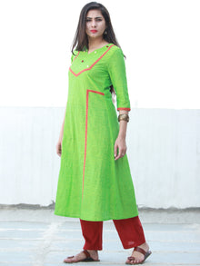Pear Green Orange  Hand Embroidered South Handloom Cotton Kurta - K164FXXX