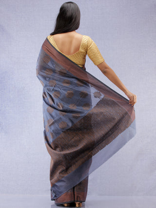 Banarasee Chanderi Silk Saree With Resham Border & Butta - Steel Blue Copper - S031704320