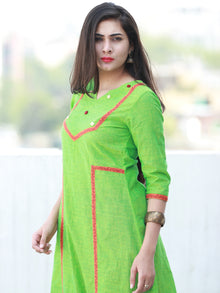 Pear Green Orange  Hand Embroidered South Handloom Cotton Kurta - K164FXXX