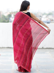 Deep-Pink Black Bagh Hand Block Printed Maheswari Silk Saree With Resham Border - S031703838