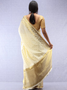 Banarasee Semi Silk Saree With  Golden Zari Work - Ivory & Gold - S031704366