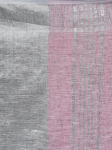 Pastel Pink Handwoven Linen Saree With Zari Border - S031703452