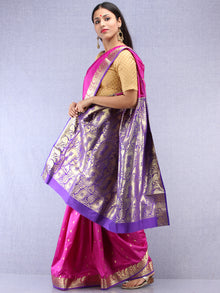 Banarasee Art Silk Saree With Zari Work  - Onion Pink Gold & Purple - S031704412