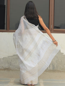 White Gold Hand Block Printed Kota Doria Saree  - S031704085