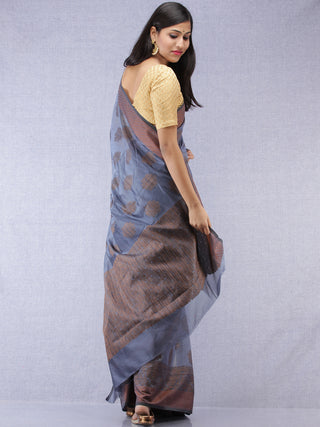 Banarasee Chanderi Silk Saree With Resham Border & Butta - Steel Blue Copper - S031704320