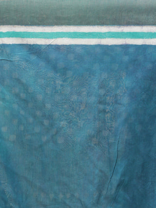 Teal Blue White Green Chanderi Silk Hand Block Printed Saree With Geecha Border - s031704162
