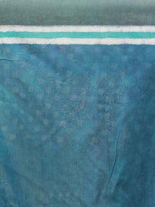 Teal Blue White Green Chanderi Silk Hand Block Printed Saree With Geecha Border - s031704162