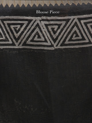 Black White Hand Block Printed Chanderi Saree With Geecha Border - S031704519