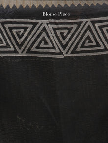Black White Hand Block Printed Chanderi Saree With Geecha Border - S031704519