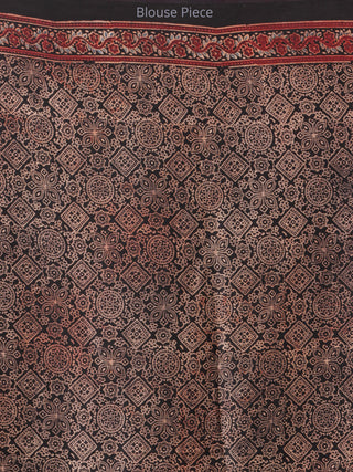 Maroon Black Beige Indigo Ajrakh Hand Block Printed Modal Silk Saree - S031704255