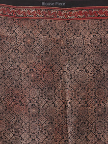 Maroon Black Beige Indigo Ajrakh Hand Block Printed Modal Silk Saree - S031704255