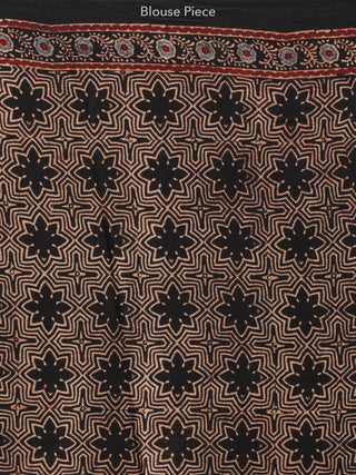 Black Maroon Indigo Ajrakh Hand Block Printed Modal Silk Saree - S031704187