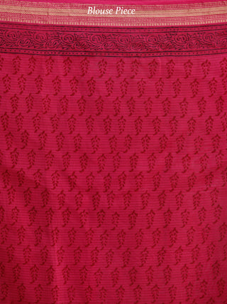 Deep-Pink Black Bagh Hand Block Printed Maheswari Silk Saree With Resham Border - S031703838