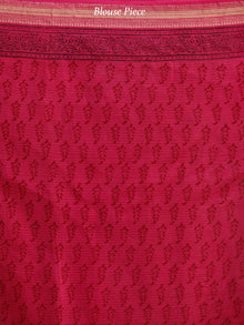 Deep-Pink Black Bagh Hand Block Printed Maheswari Silk Saree With Resham Border - S031703838