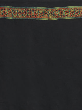 Bottle & Lime Green Black  Ajrakh Hand Block Printed Modal Silk Saree - S031704126