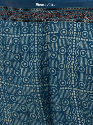Indigo Black Maroon Beige Ajrakh Hand Block Printed Modal Silk Saree in Natural Colors - S031703705