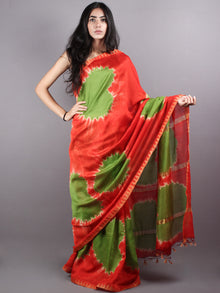 Red Green Marvel Hand Shibori Dyed in Natural Colors Chanderi Saree with Geecha Border - S03170147