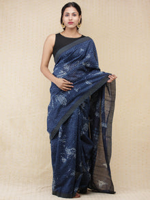 Indigo Ivory Chanderi Silk Hand Block Printed Saree With Geecha Border - s031704163