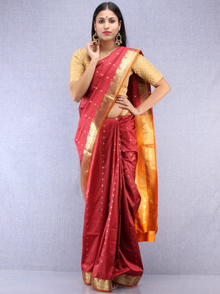 Banarasee Art Silk Saree With Zari Work - Maroon Yellow & Gold - S031704413