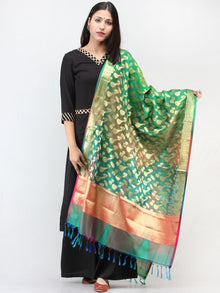 Banarasi Semi Georgette Dupatta With Zari Work -  Green & Gold  - D04170905