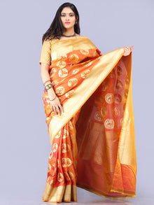 Banarasee Art Silk Saree With Bird Motif - Orange & Gold  - S031704301