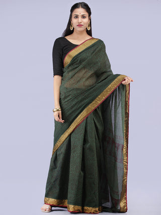 Green Black Bagh Printed Maheshwari Cotton Saree - S031704452