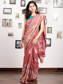 Rosewood Pink White Hand Block Printed Cotton Mul Saree - S031703173