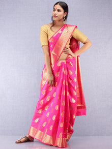 Banarasee Semi Silk Saree With Zari Work - Hot Pink & Gold - S031704367