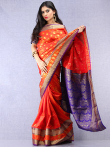 Banarasee Art Silk Saree With Resham Zari Weave - Orange Purple & Gold  - S031704393