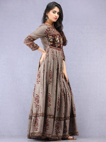 Naaz Falak - Hand Block Mughal Printed Long Cotton Embroidered Dress - DS106F001