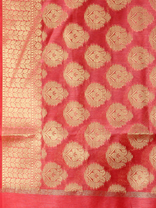 Banarasi Chanderi Dupatta With Resham Work - Coral & Gold - D04170803