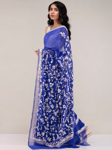Royal Blue Aari Embroidered Georgette Saree From Kashmir - S031704636