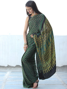 Bottle Green Coral Black  Bandhej Modal Silk Saree With Ajrakh Printed Pallu & Blouse - S031703884