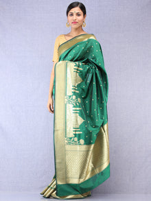 Banarasee Silk Saree With Taj Mahal Motiff & Zari Work - Green Gold - S031704319