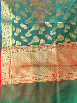 Banarasi Semi Georgette Dupatta With Zari Work -  Green & Gold  - D04170905