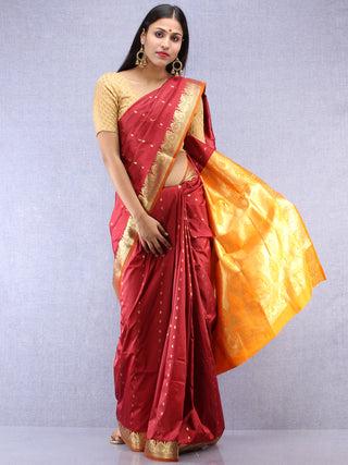 Banarasee Art Silk Saree With Zari Work - Maroon Yellow & Gold - S031704413