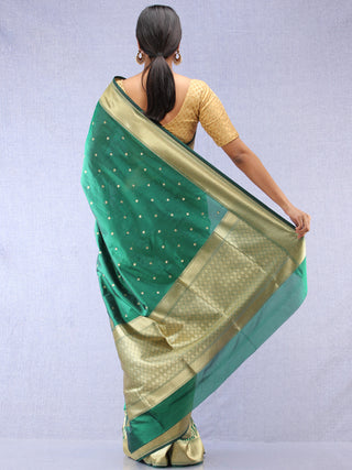 Banarasee Silk Saree With Taj Mahal Motiff & Zari Work - Green Gold - S031704319