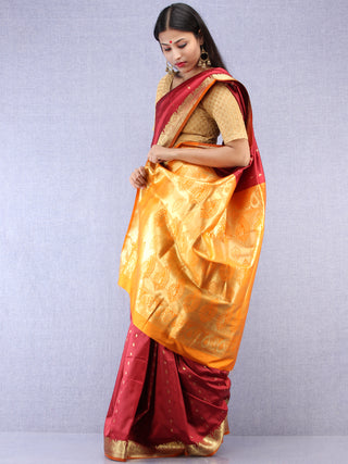 Banarasee Art Silk Saree With Zari Work - Maroon Yellow & Gold - S031704413