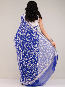 Royal Blue Aari Embroidered Georgette Saree From Kashmir - S031704636