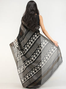 Black White Hand Block Printed Chanderi Silk Saree With Geecha Border - s031704551